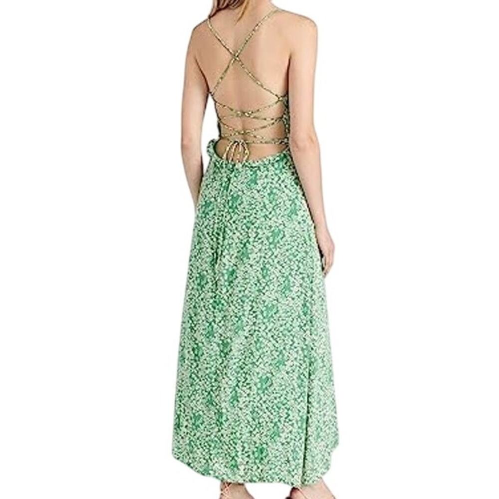 ASTR the Label NWT Amalea Crepe Maxi Dress Green Floral Size L Strappy Open Back - Picture 3 of 11